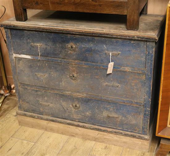 A 19th century painted continental pine chest W.97cm